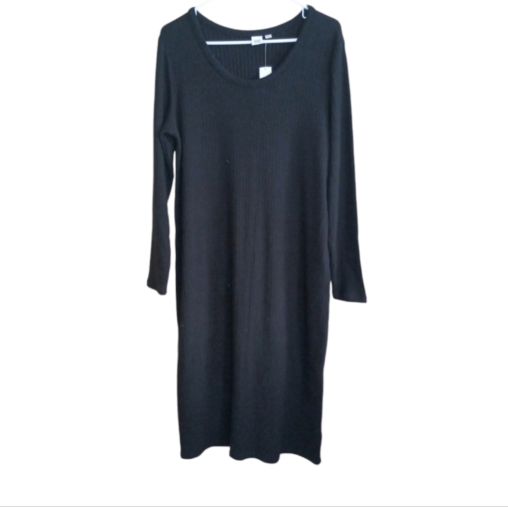 NWT GAP Black Crew Neck Ribbed Knit Dress Size L